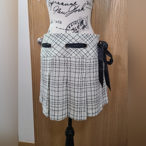 Studio Y Y2k Tweed Pleated Ribbon Preppy Schoolgirl Academia Skirt - Picture 1 of 5